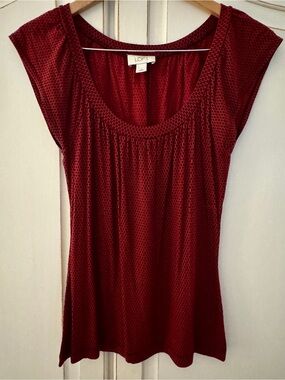 LOFT Women's Burgundy Cap-Sleeve Scoop Neck Top